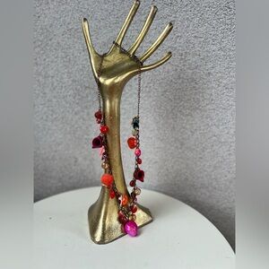 Boho charm necklace bronze tone chain Latin theme multi charms 34”